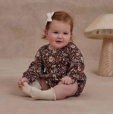 Rylee and Cru Long Sleeve Bubble Romper - Holiday Bloom