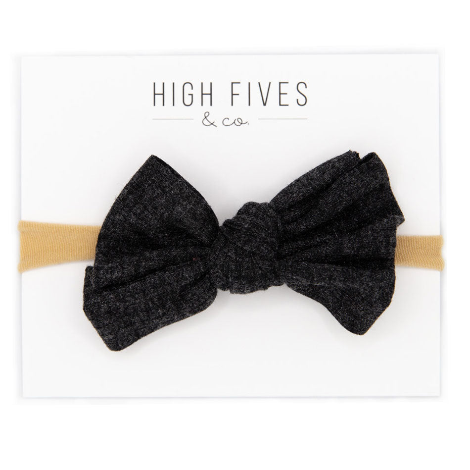 High Fives Ribbed Knitted Bow Nylon Headband | The Baby Cubby
