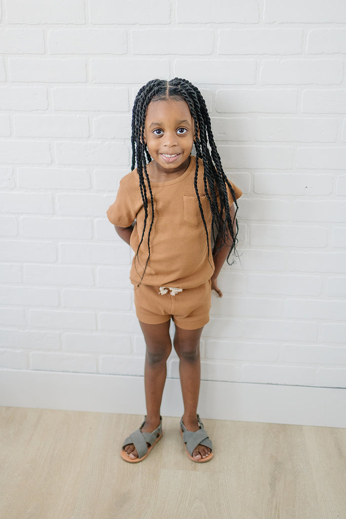 Mebie Baby Organic Cotton Ribbed Short Set - Mustard | The Baby Cubby