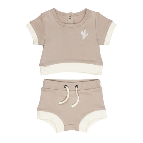 L'ovedbaby Embroidered Tee & Shortie Set - Oatmeal Cactus