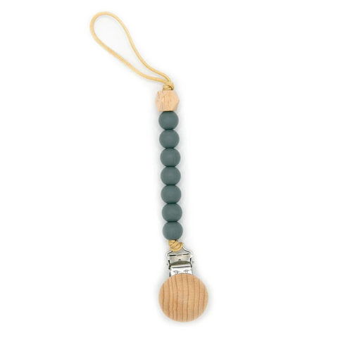 Baby Cubby Wood Top Silicone Beaded Pacifier Clip - Slate