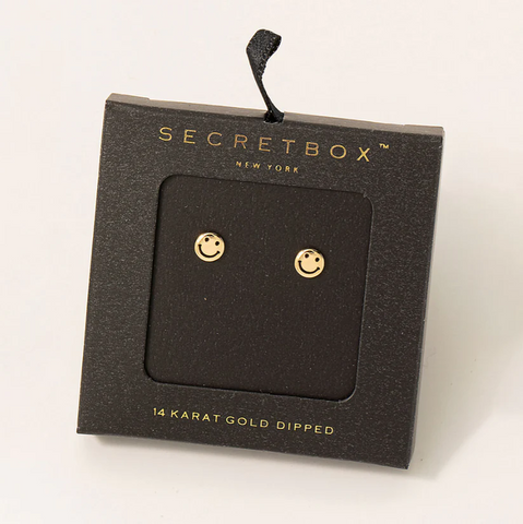Secret Box Mini Smiley Face Stud Earrings - Gold