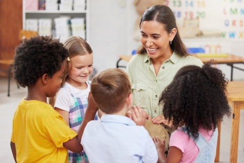 Children meeting new teacher